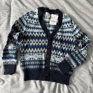 Crew cuts Fair Isle Button-Up Cardigan in Navy & Blue (Size XXS)